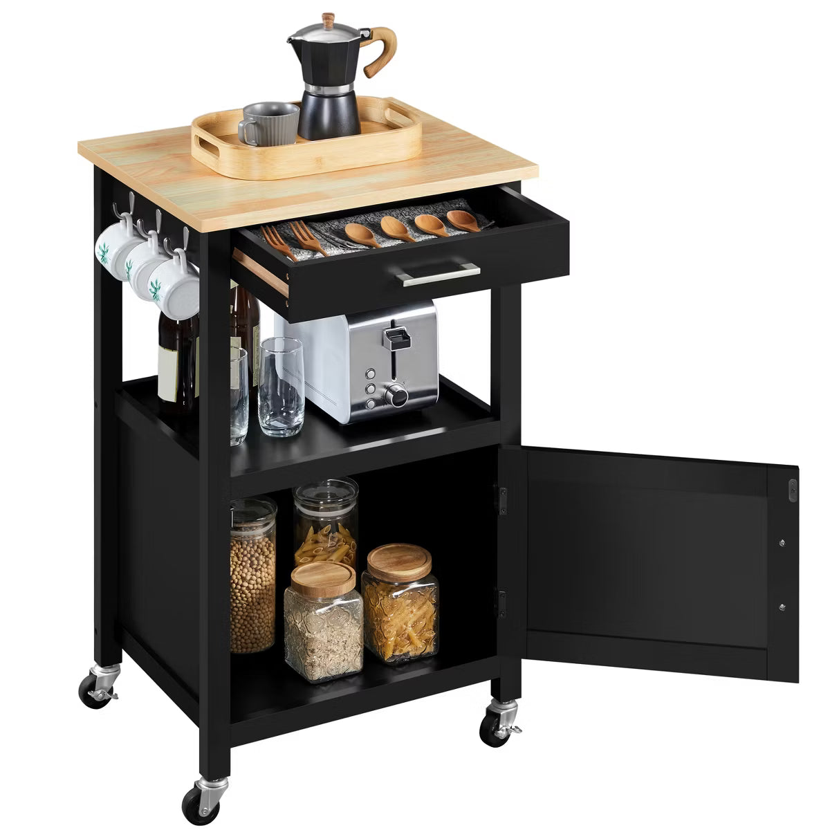 Rolling Kitchen Island Trolley Cart with Open Shelf,