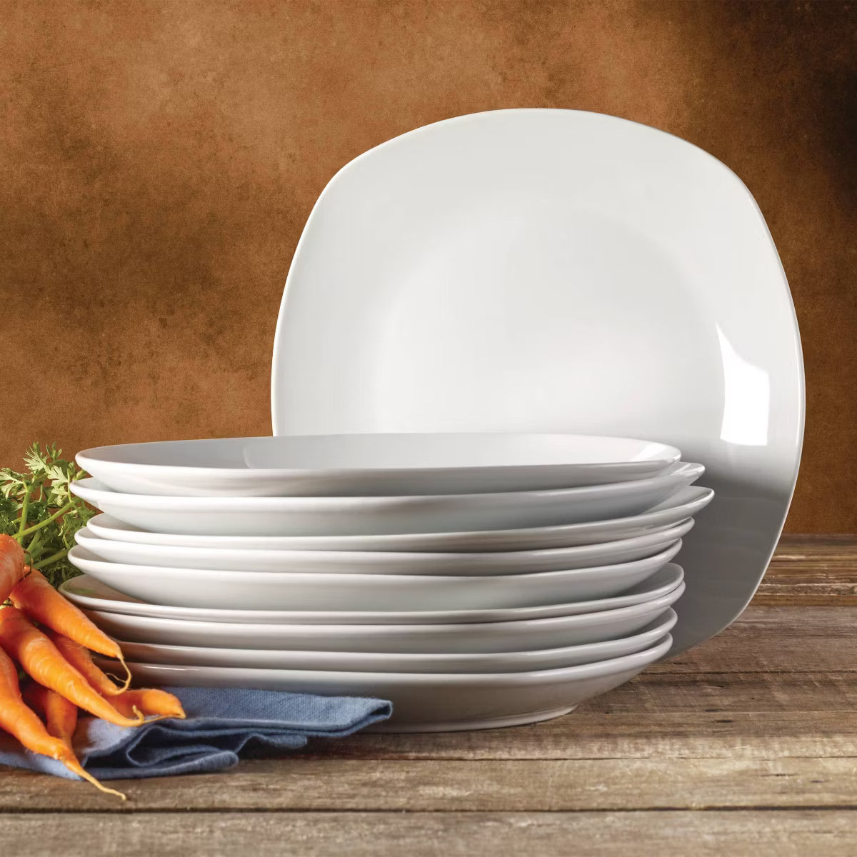 Dinner Plate – Culinvaro 0.5" 10pk Porcelain Square Catering Dinner Plates White