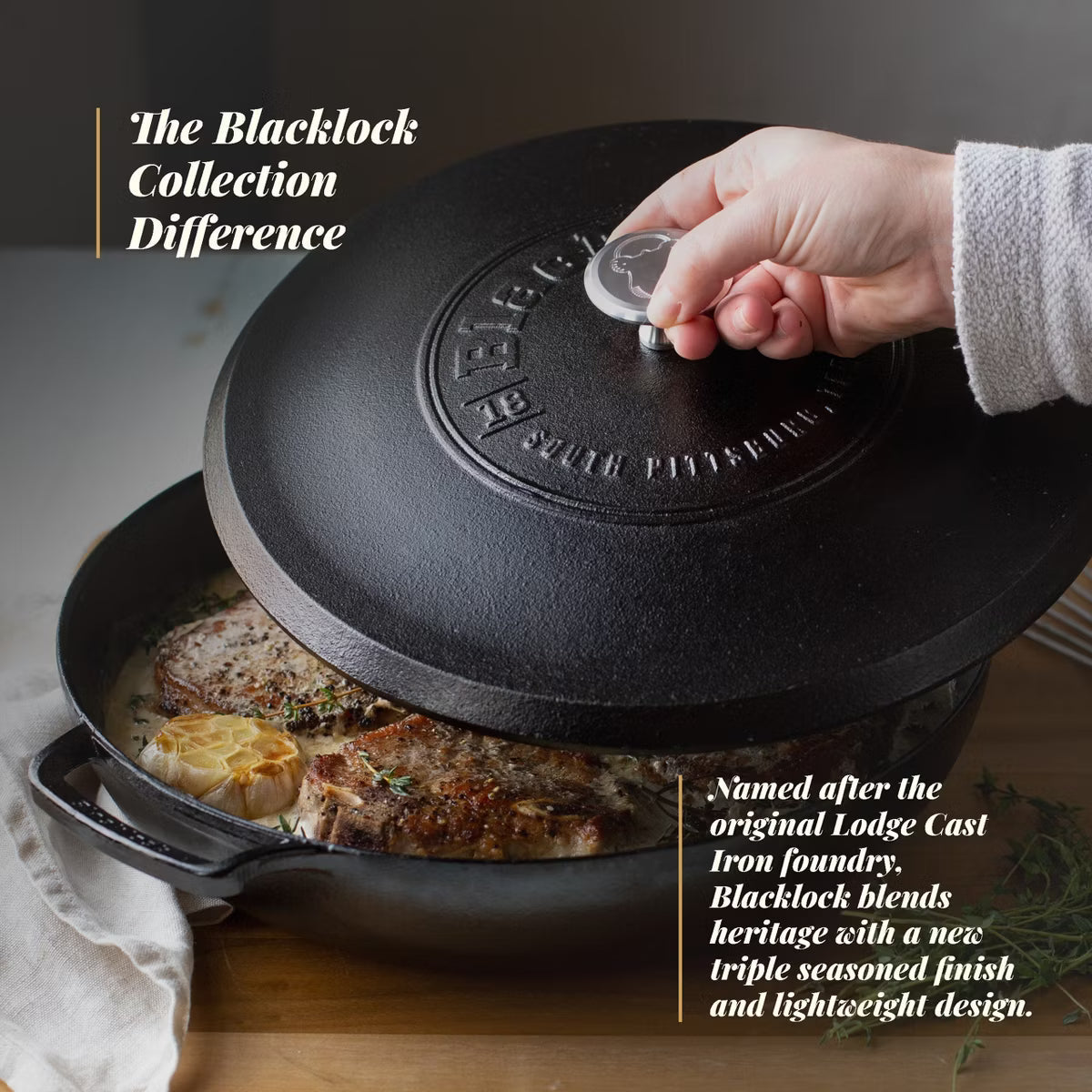 Dutch Oven – 17 Triple Seasoned Cast Iron Braiser with Lid – Black