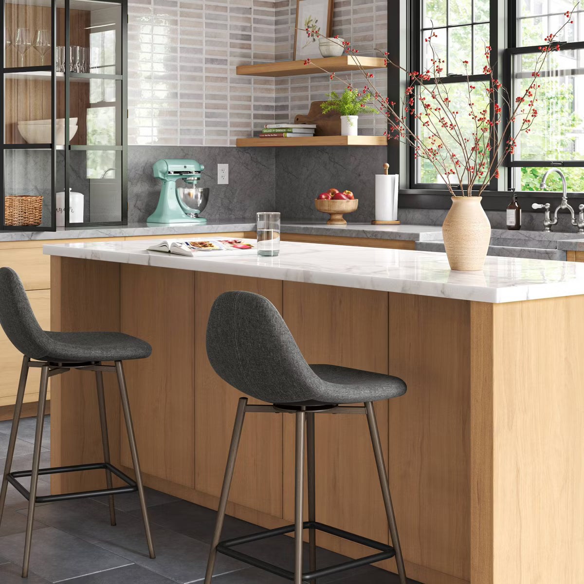 24.5" Copley Counter Height Barstool with Footrest Dark Gray