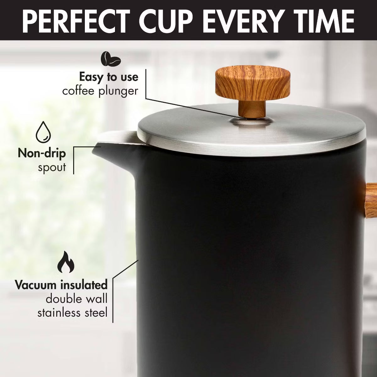 8 Cup Double Wall Stainless Steel Coffee Press Matte Black