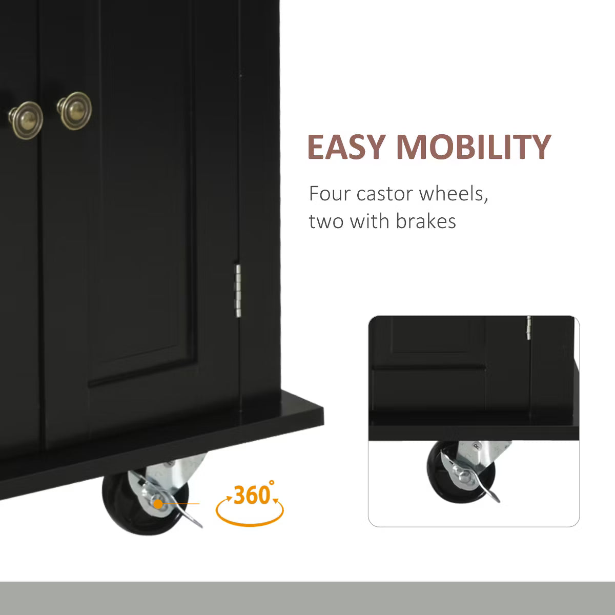 Kitchen Island on Wheels, Rolling Cart with Rubber Wood Top