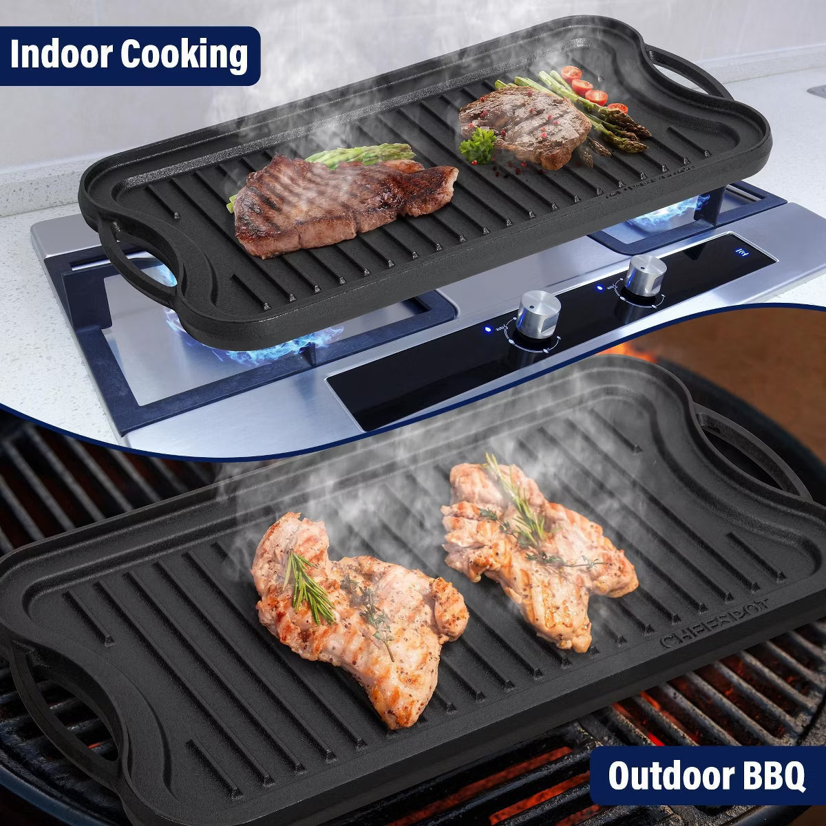 Griddle Pan – 20" Preseasoned Cast Iron Reversible Griddle Plate Pan – Natural