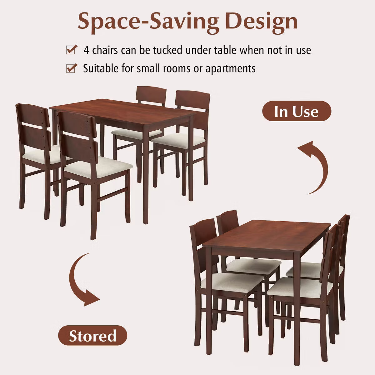 Dining Set – Culinvaro 5 PCS Dining Table Set for 4 Farmhouse Wooden Table & 4 Upholstered Chairs