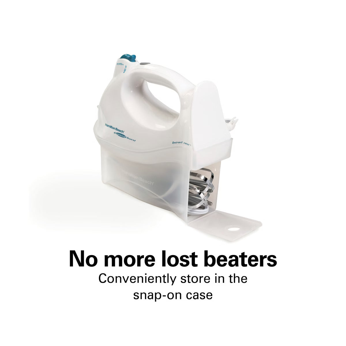 Hand Mixer – 6 Speed Hand Mixer with Snap-On Case 3 Attachments Quickburst – White