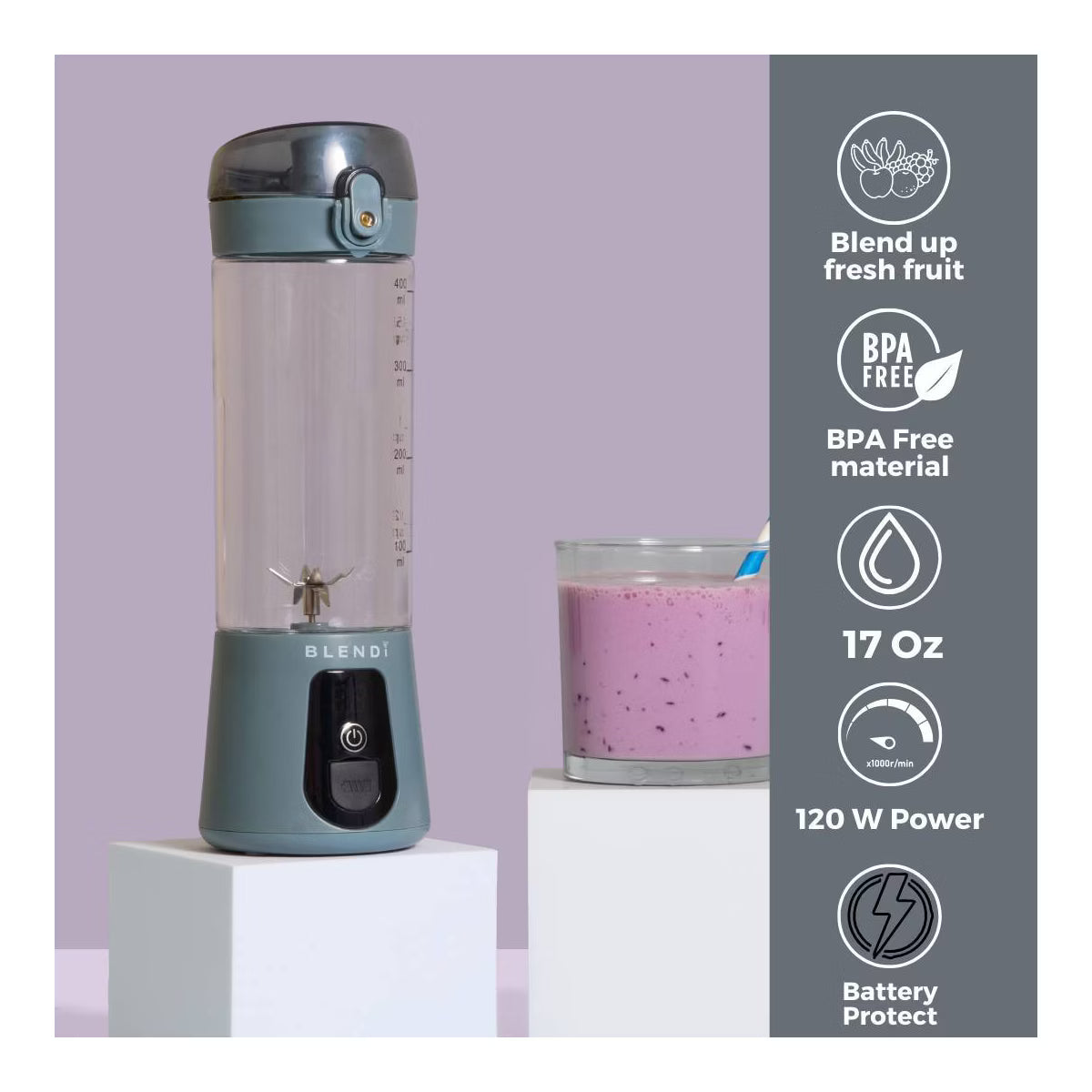 Personal Blender – Personal Blender, 17oz Capacity, 70W – Gray