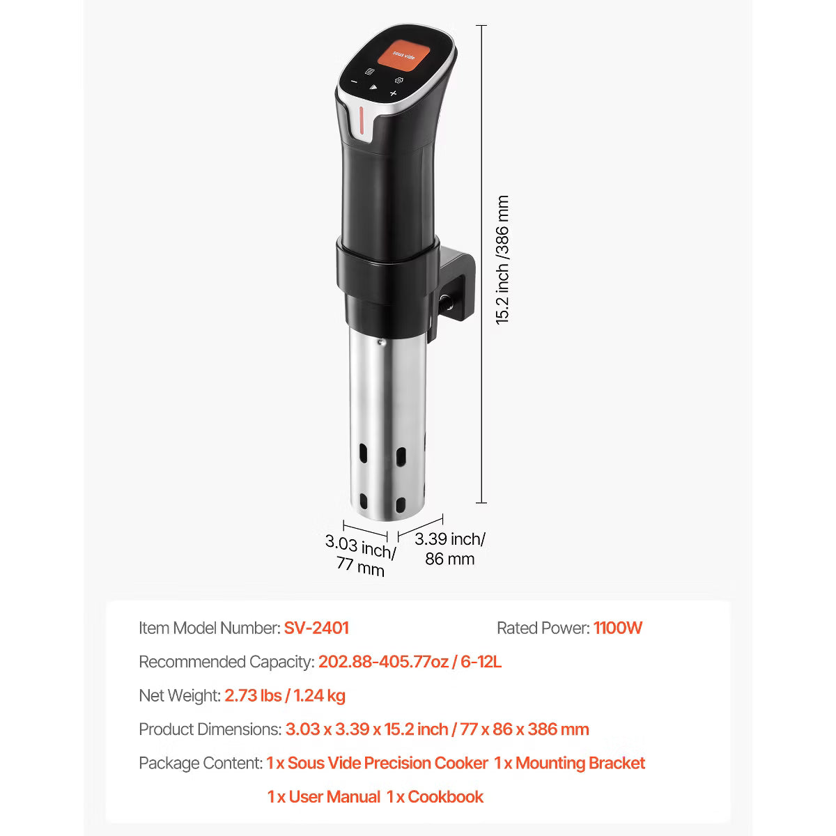 Slow Cooker – Precision Cooker, 1100W Sous-Vide Cooking Machine – Stainless Steel