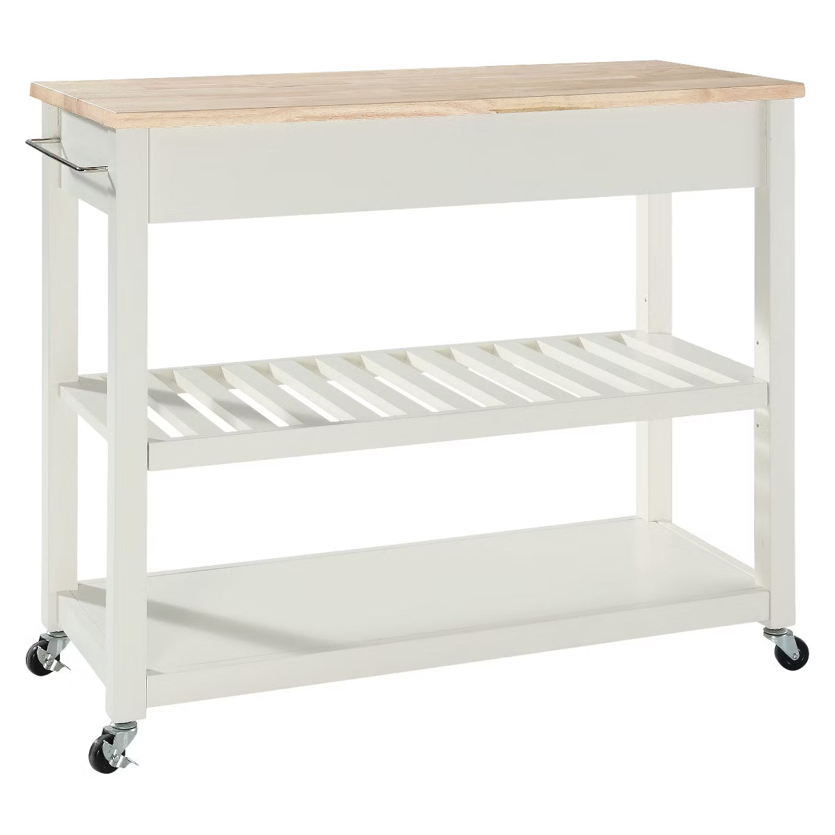 Kitchen Cart – Culinvaro Natural Wood Top Kitchen Cart/Island with Optional Stool Storage White