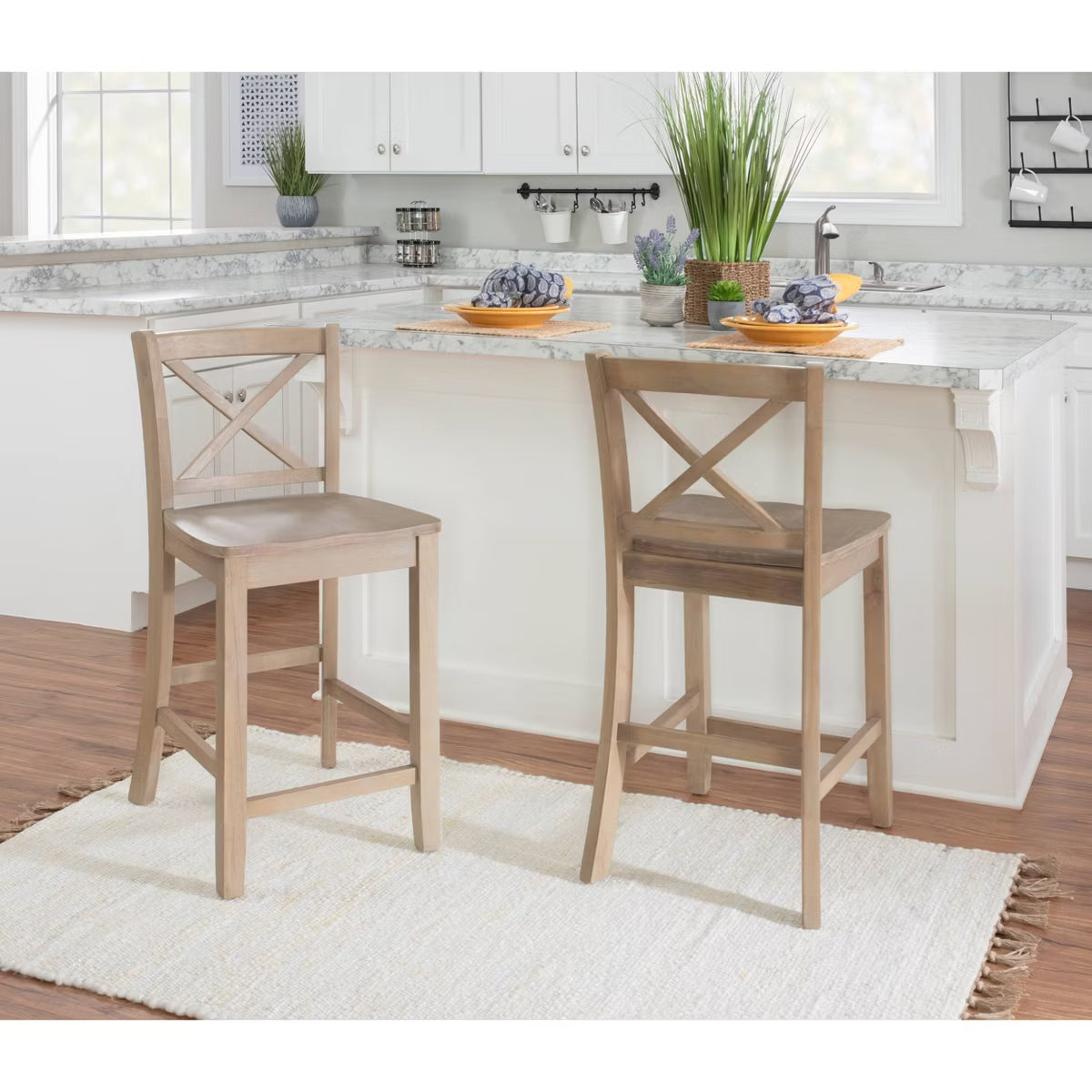 24" Torino Solid Wood Traditional X-Back Counter Height Barstools Gray Wash