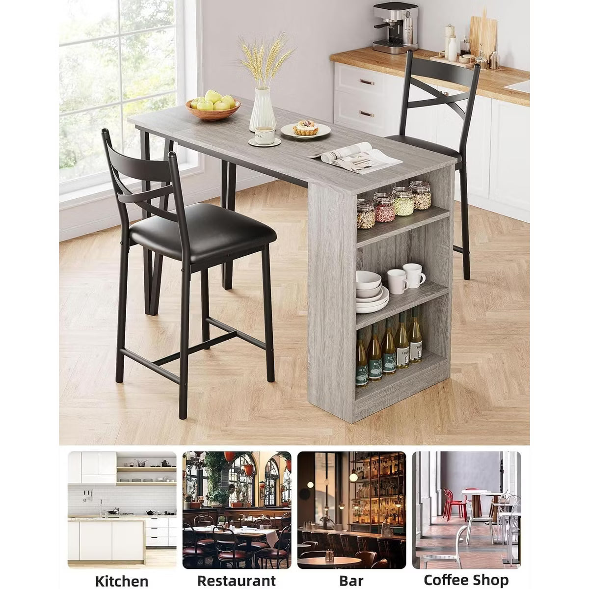 Bar Table – Culinvaro 3 Piece Bar Table Set for 2, Bar Table and Chairs Set