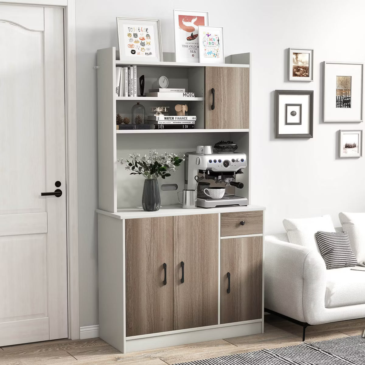 Pantry Cabinet – Culinvaro 4-Door 71'' Kitchen Buffet Pantry Storage Cabinet w/Hutch Adjustable Shelf White