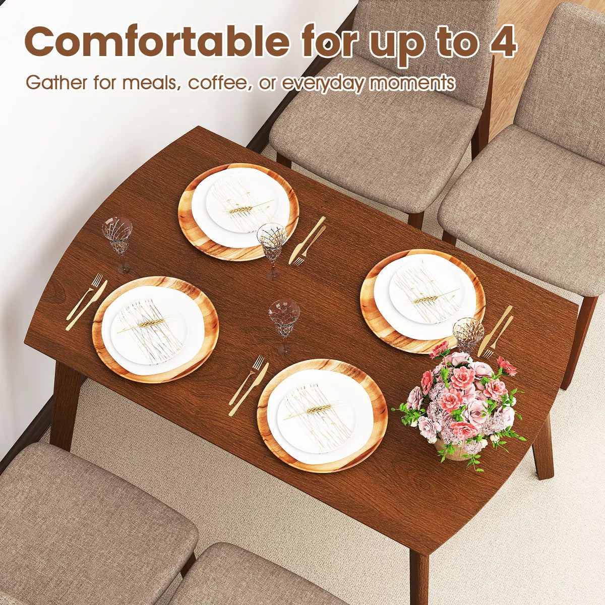 Dining Set – Culinvaro 5-Piece Dining Table Set for 4,Rectangular Kitchen Table withLinen Fabric Chairs