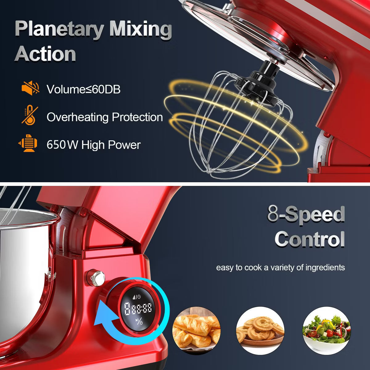 Stand Mixer – Electric Stand Mixer 5.3 Quart 6-Speed Tilt Head Kitchen Mixer – Red