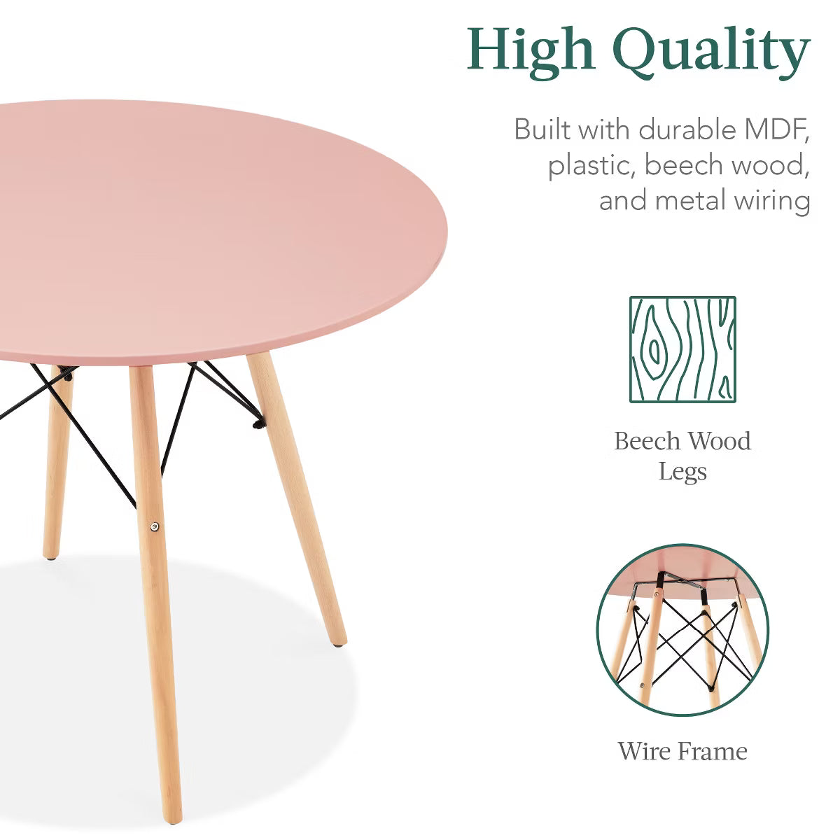Dining Set – Culinvaro 5-Piece Compact Mid-Century Modern Dining Set w/ 4 Chairs" Pink/Oak