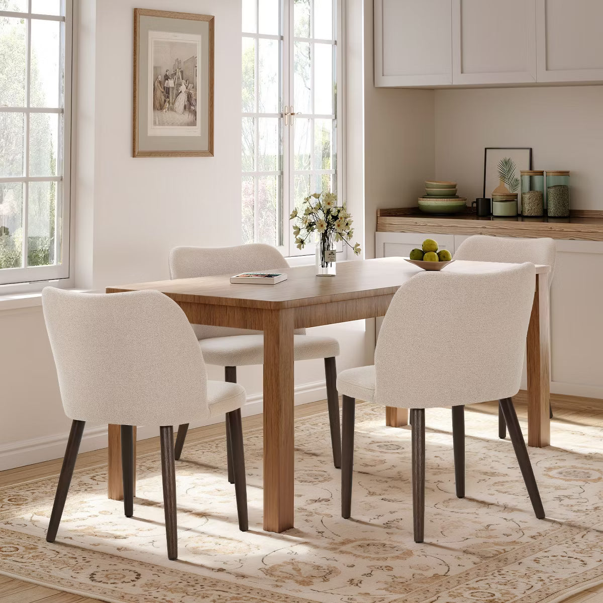Set of 6 Wood Ergonomic Curved Dining Chairs – Modern Upholstered Chair for Kitchen