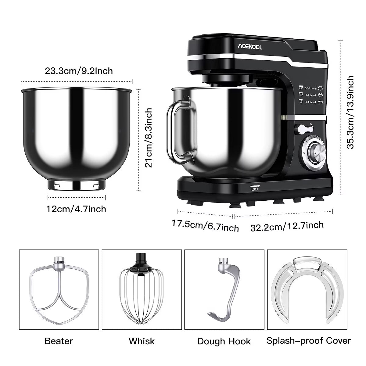 Stand Mixer – 0 Speed Tilt-Head Electric Mixer for Kitchen – Black