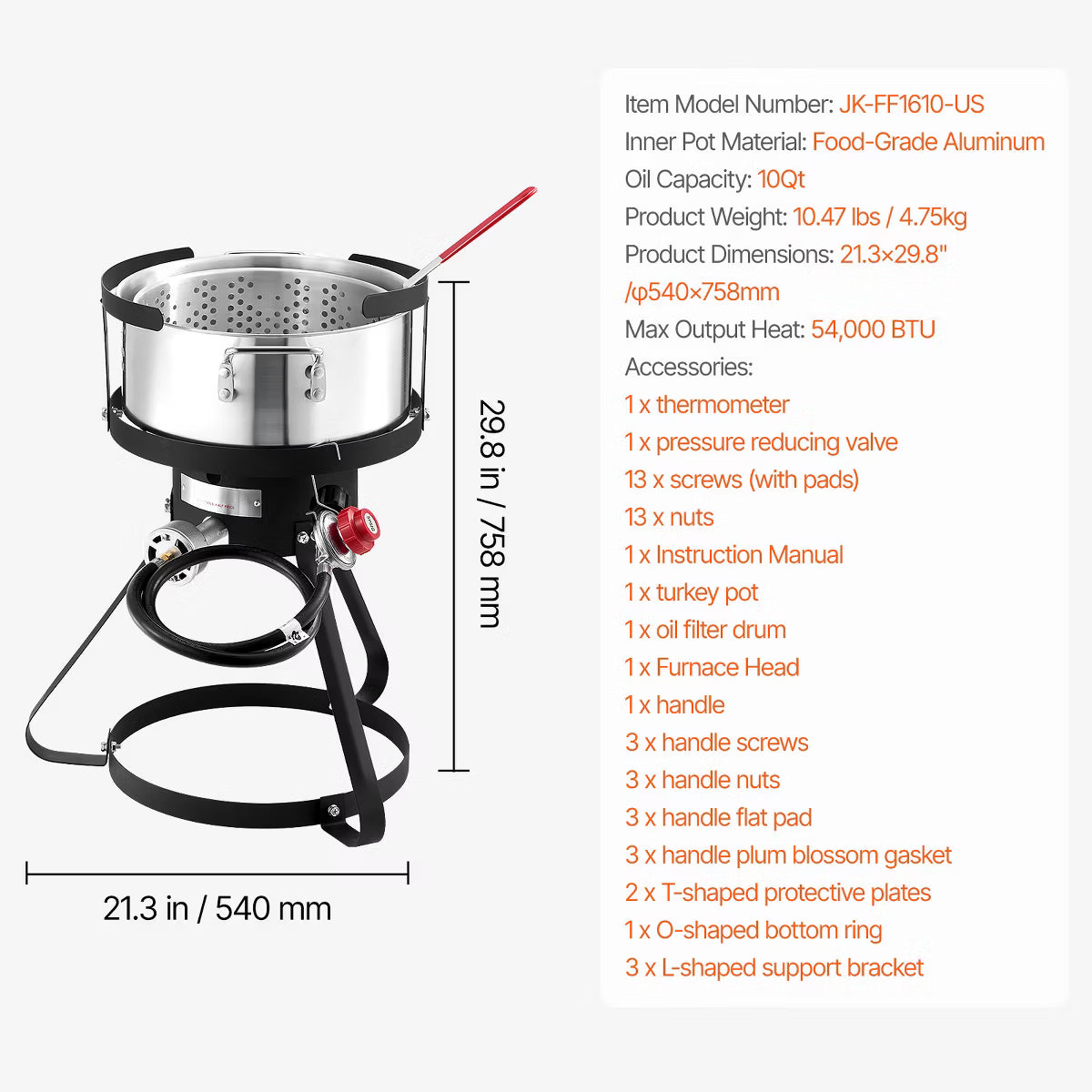 Deep Fryer – Outdoor Deep Fryer Seafood Pot with Thermometer, Strainer Basket – Silver