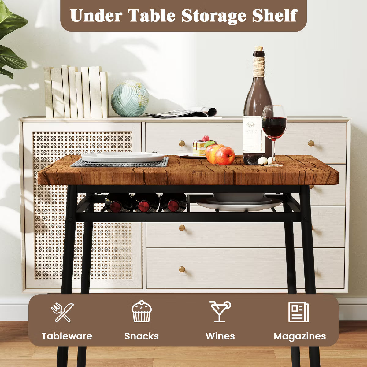 Dining Set – Culinvaro 3-Piece Wood Square Kitchen Table & Chair Set w/ Metal Frame Storage Rack