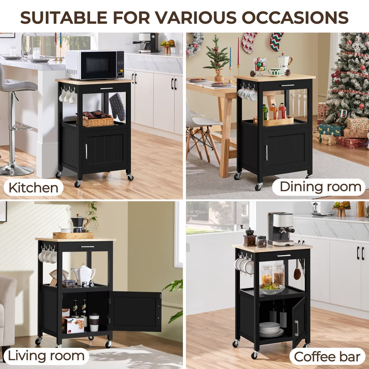 Rolling Kitchen Island Trolley Cart with Open Shelf,