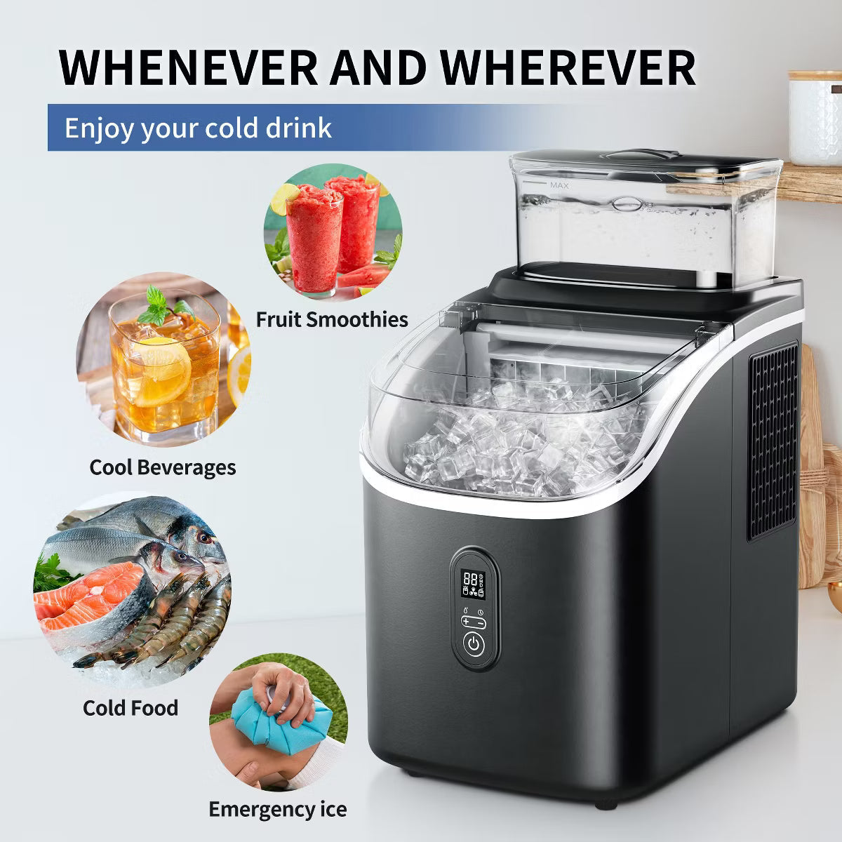 Ice Maker – Portable Ice Maker Countertop, 34Lbs/Day – Stainless Steel