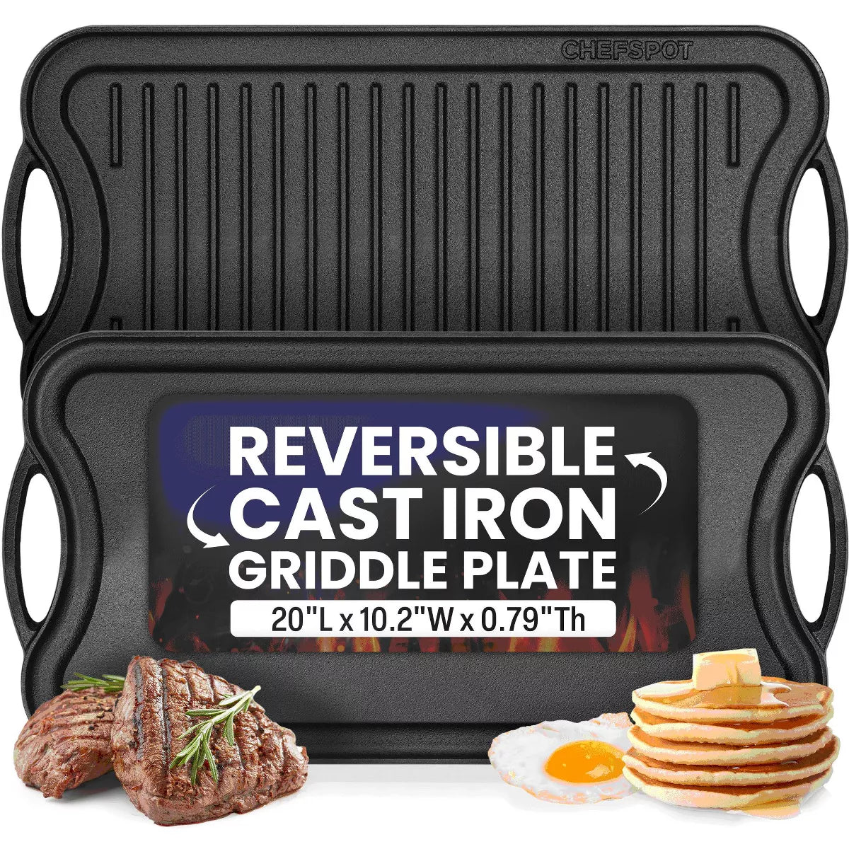 Griddle Pan – 20" Preseasoned Cast Iron Reversible Griddle Plate Pan – Natural
