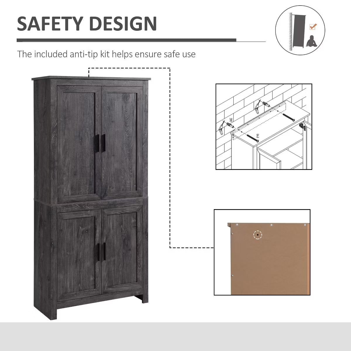 Pantry Cabinet – Culinvaro 4-Door Kitchen Pantry, Freestanding Storage Cabinet with 3 Adjustable Shelves for Kitchen, Dining or Living Room, Gray