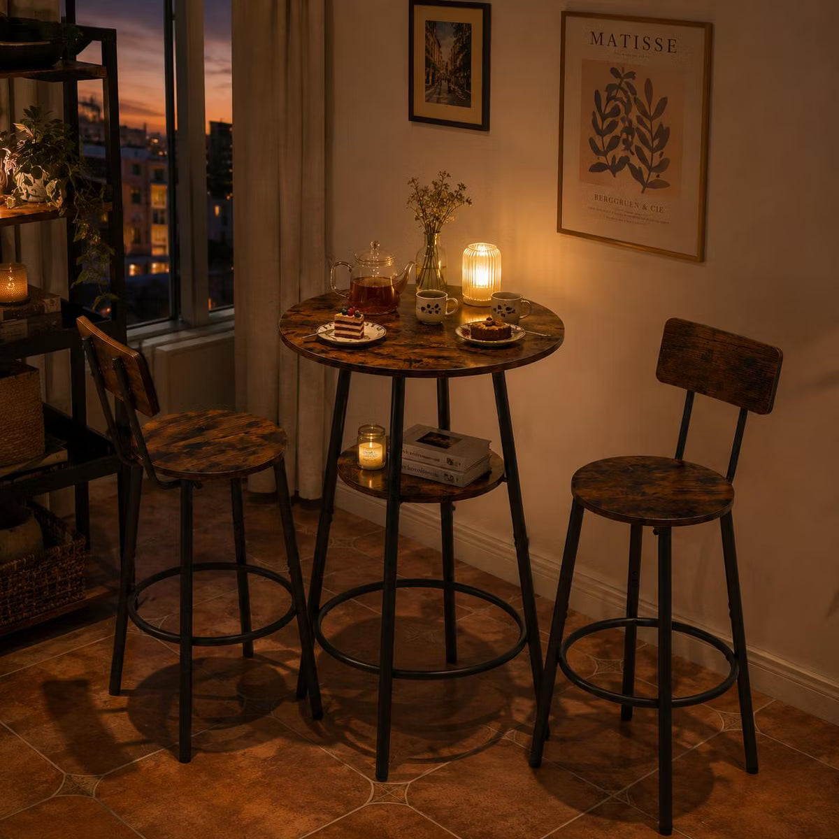 3 Piece Bar Table Set with 2 Stools