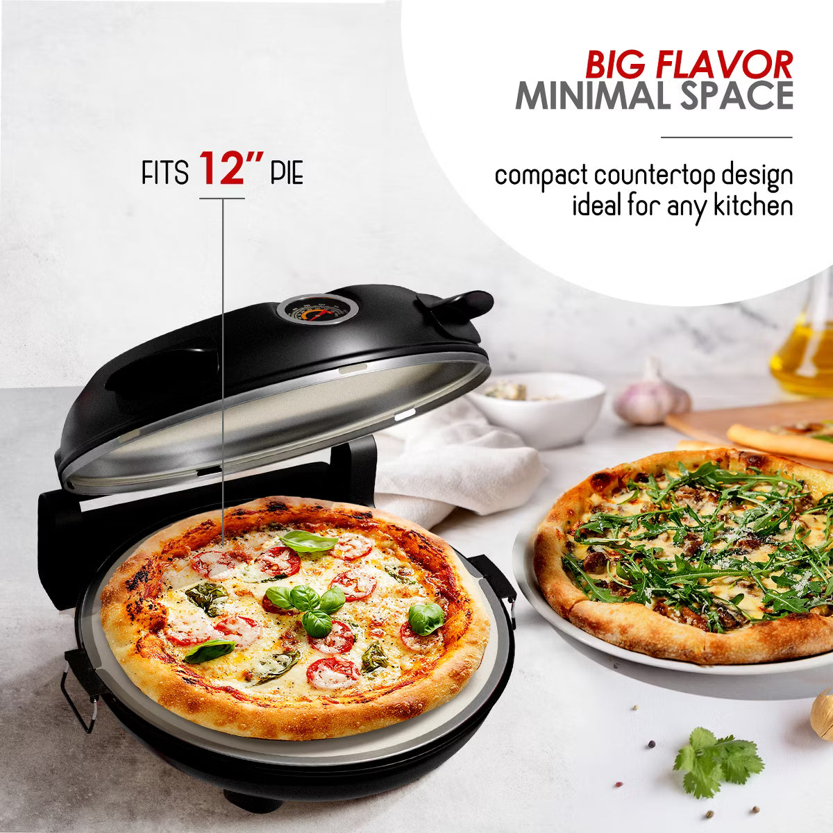 Pizza Oven – Electric Pizza Oven Indoor, 12 Inch Portable Stone Pizza Oven – Black