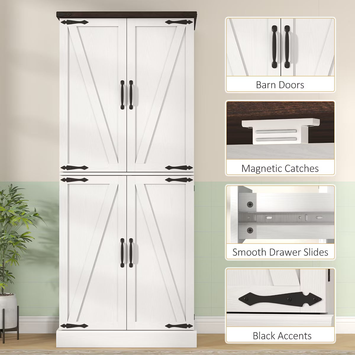 Pantry Cabinet – Culinvaro 72" Tall Kitchen Pantry Cabinet, Farmhouse Storage Cabinet with 8 Door Racks