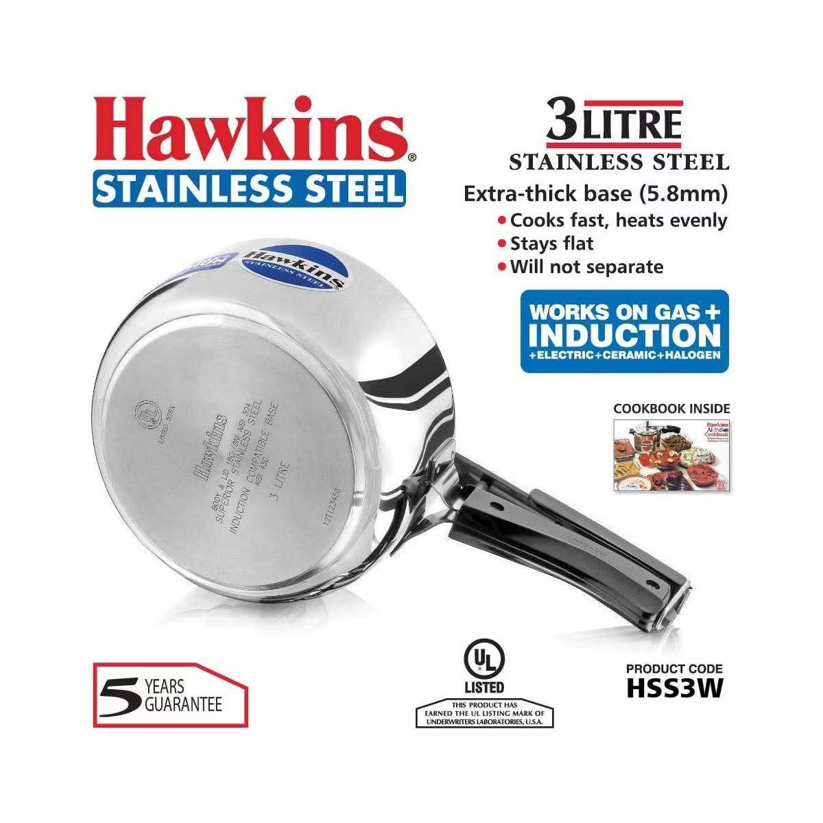 Pressure Cooker – 3L Wide Pressure Cooker – Silver