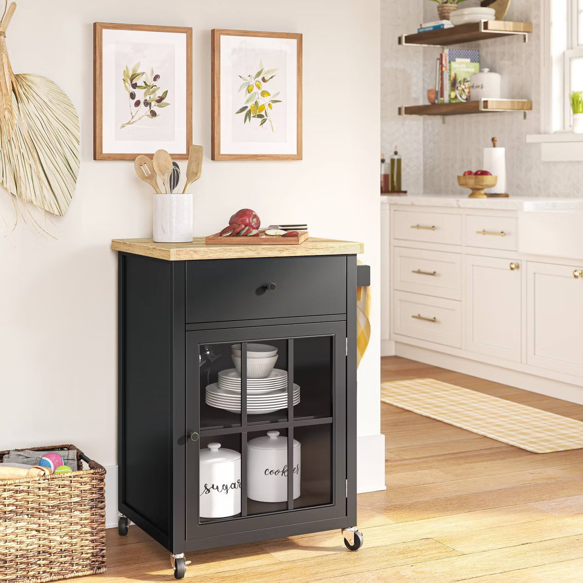 Kitchen Cart – Culinvaro Windham Wood Top Kitchen Cart - Black