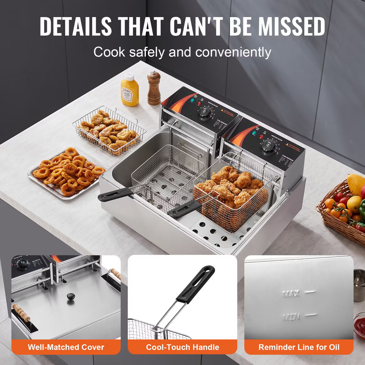 Deep Fryer – Deep Fryer, 3000W Electric Turkey Fryer with 3 Baskets – Silver