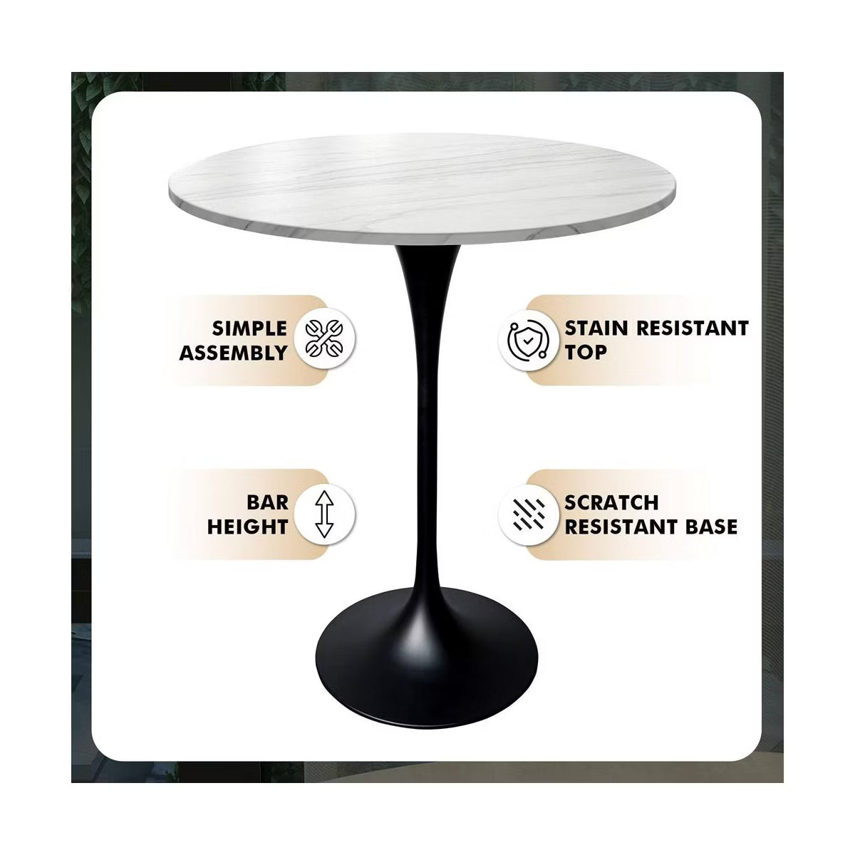 Verve 27" Round Bar Height Dining Table, Sintered Stone Top,