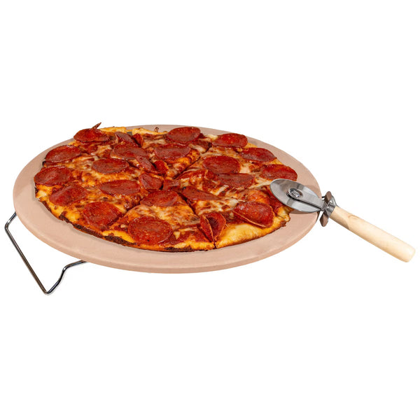 Pizza Stone – Pizza Stone with Cutter and Rack – Beige