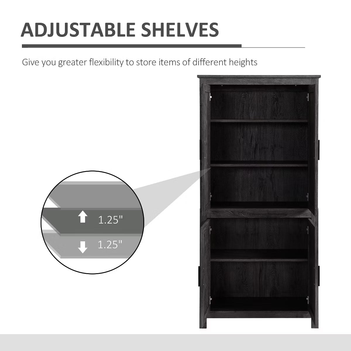 Pantry Cabinet – Culinvaro 4-Door Kitchen Pantry, Freestanding Storage Cabinet with 3 Adjustable Shelves for Kitchen, Dining or Living Room, Gray