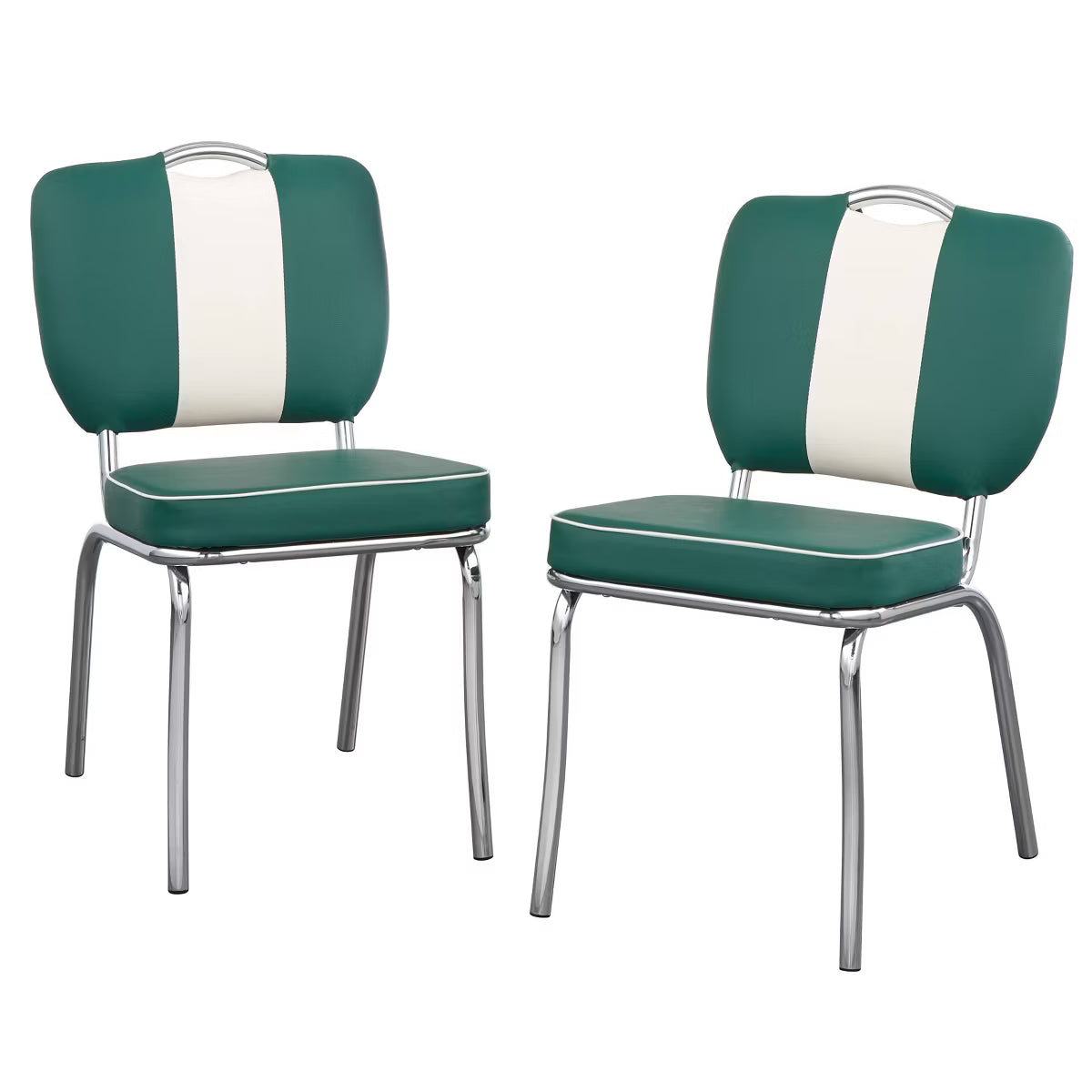 Set of 2 Raleigh Retro Faux Leather Dining Chairs White/Red: Faux Leather
