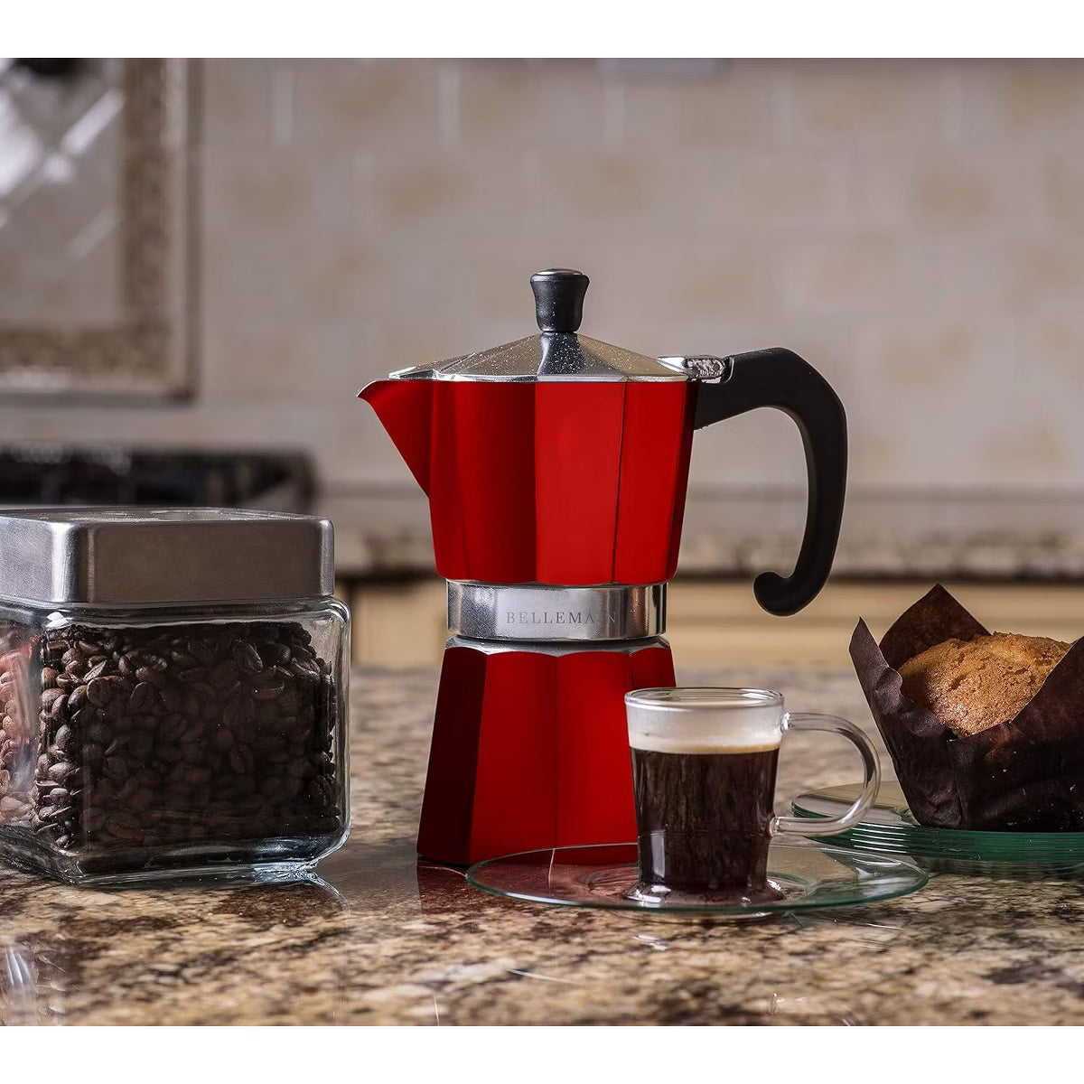 Espresso Maker – Culinvaro 3-Cup Stovetop Espresso Maker – Classic Red Moka Pot for Rich & Authentic Coffee