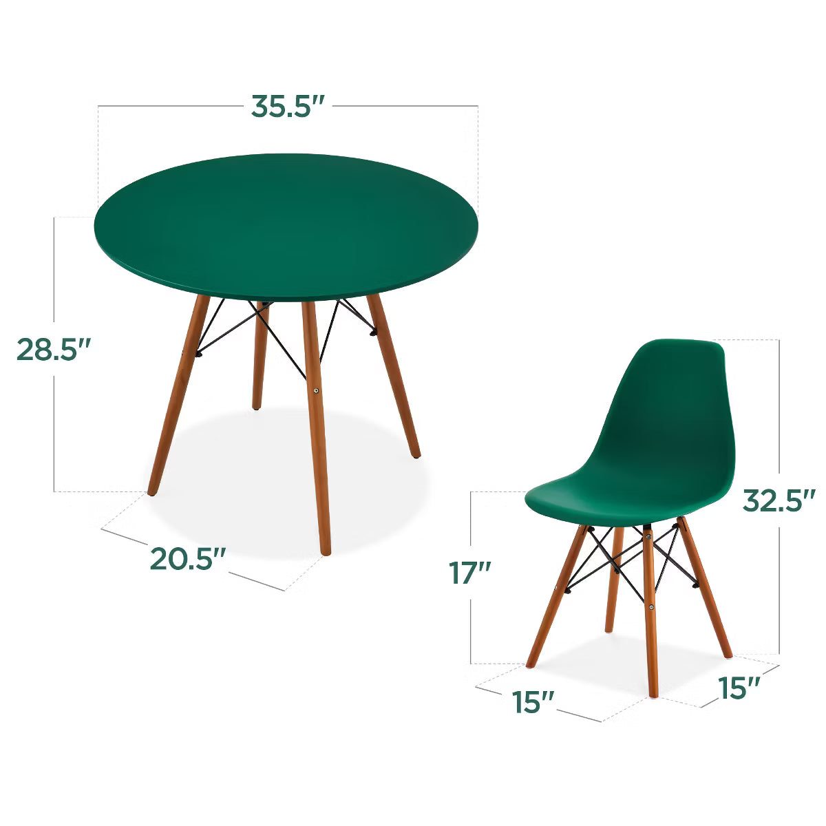 Dining Set – Culinvaro 5-Piece Compact Mid-Century Modern Dining Set w/ 4 Chairs" Dark Green/Walnut