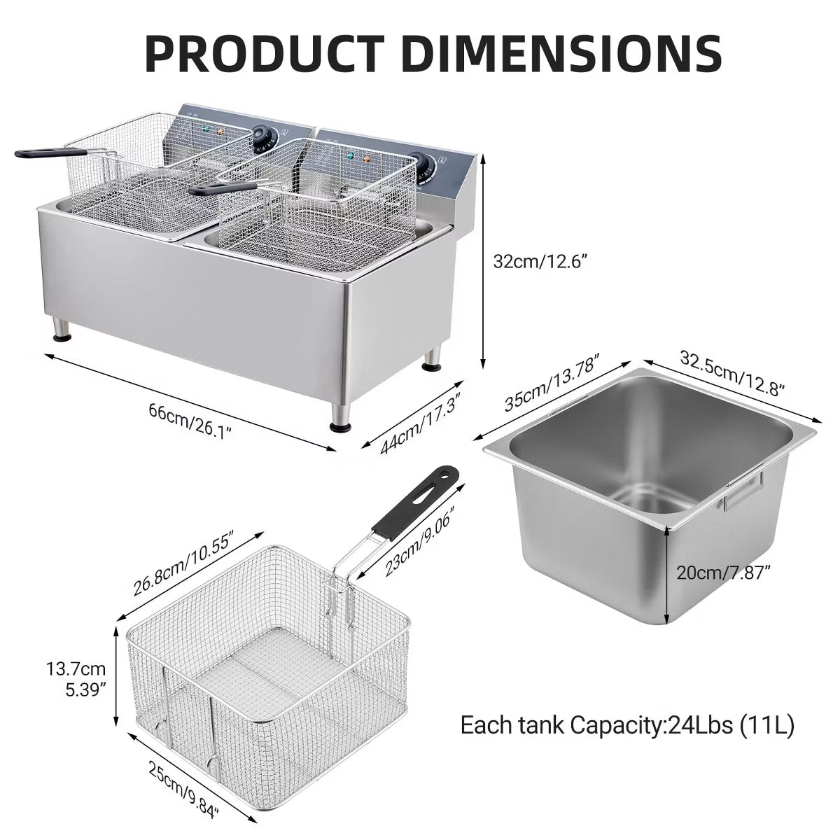 Deep Fryer – Electric Fryer, Deep Fryer Electric Deep Fryer with Basket – 11L+11L(23.2Qt)