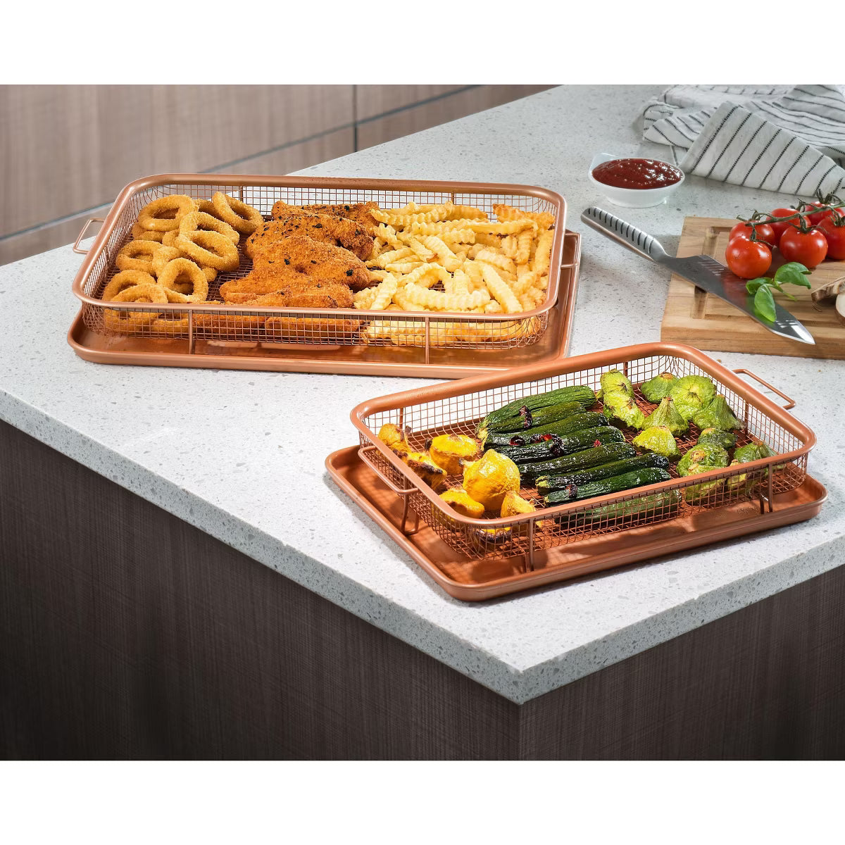 Air Fryer Basket – XLarge Nonstick Air Fryer Tray for Oven with Recipe Book - 16" x 12" – White