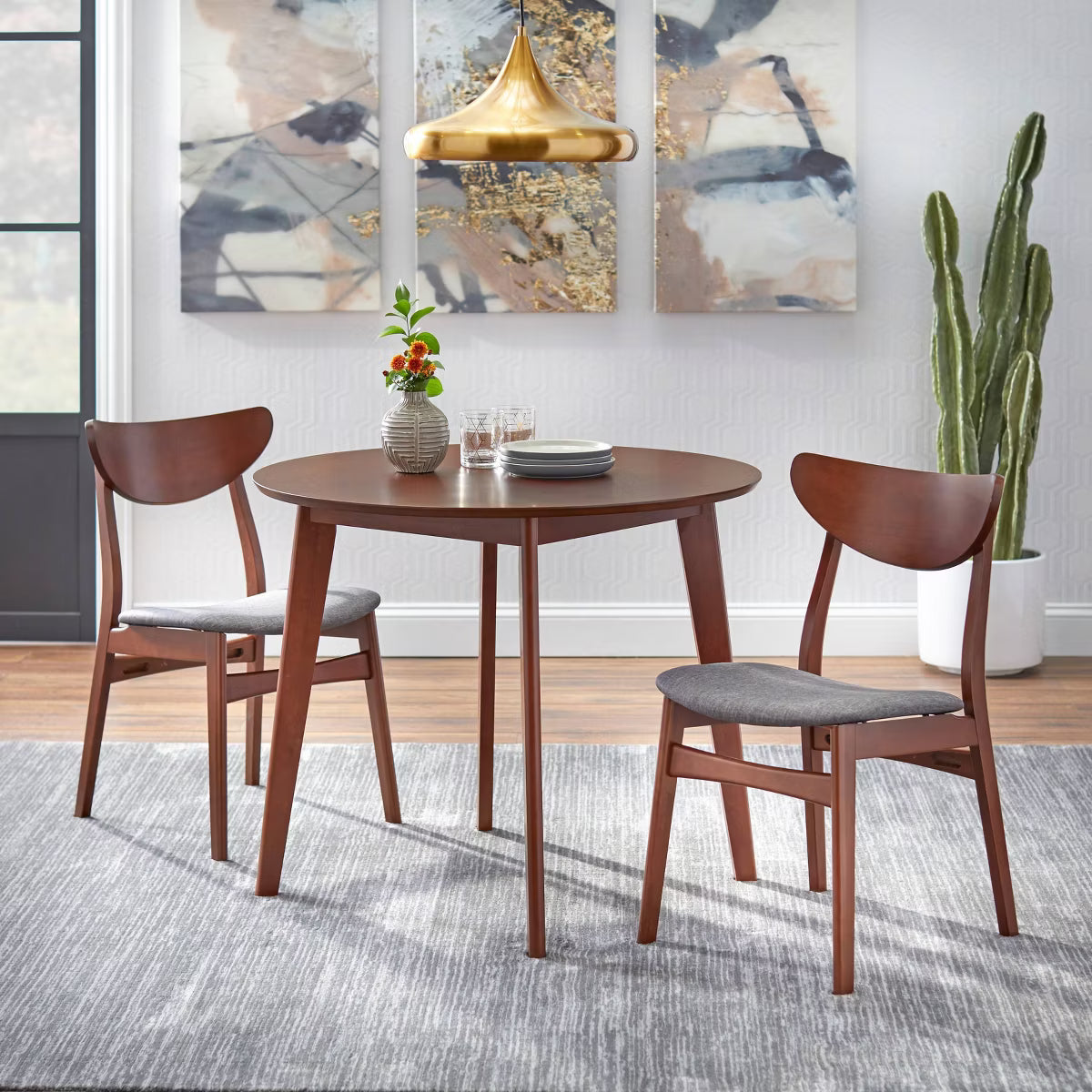3pc Tania Mid Century Modern Dining Set Walnut