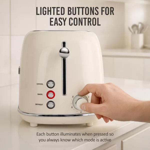 Toaster – Classic Retro 2-Slice Toaster – Cream