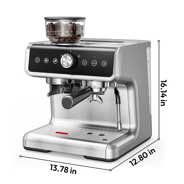 Espresso Machine – 15 Bar Coffee Maker with Milk Frother Steamer Wand – Silver