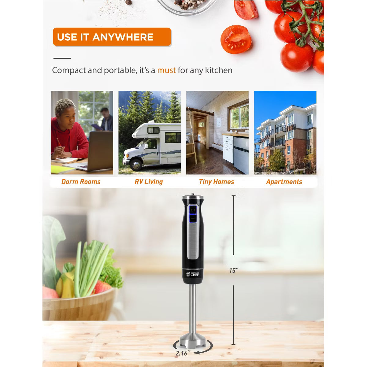 Immersion Blender – Purpose Hand Blender with 8 Speeds 500W – Black
