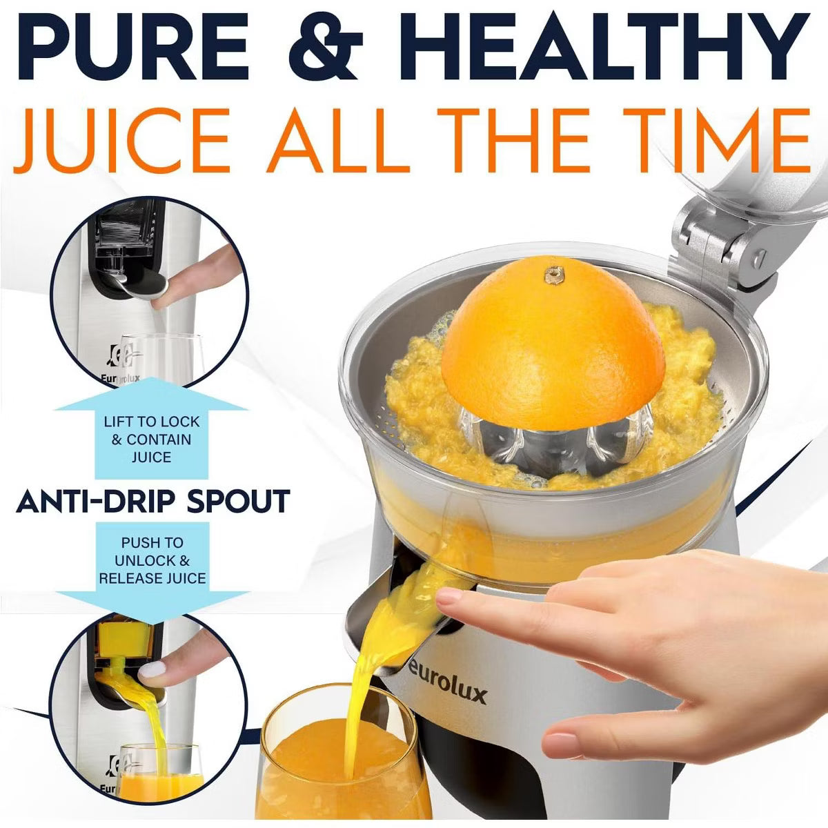 Juicer – Electric Citrus Juicer, 300W of power, 2 Filters – Silver
