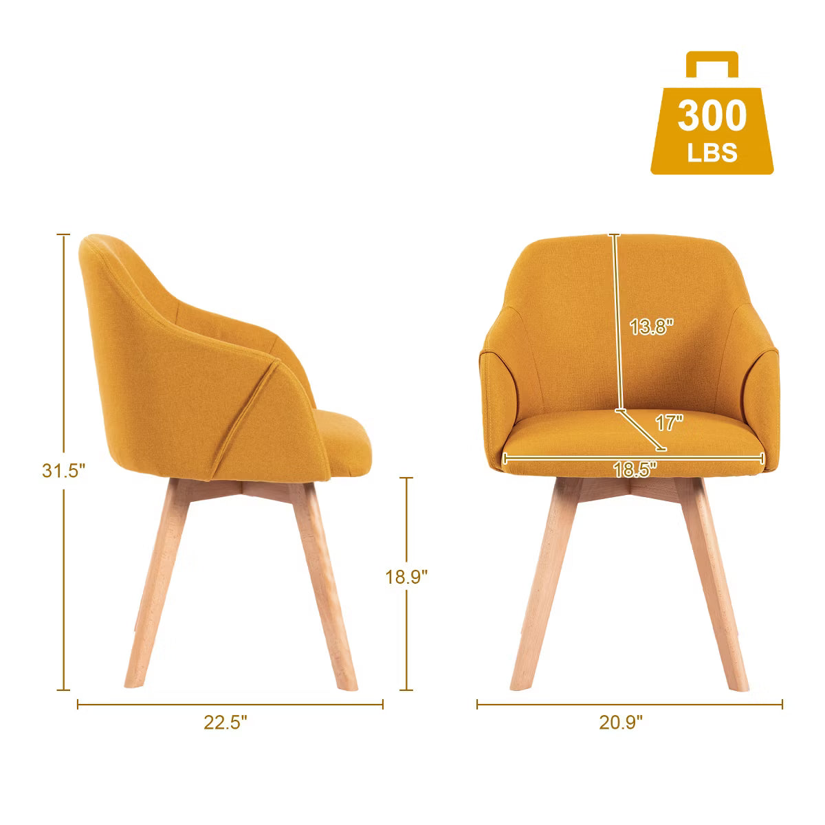 Swivel Dining Chairs Set of 2, Linen Upholstered Armchairs with Solid Wood Legs