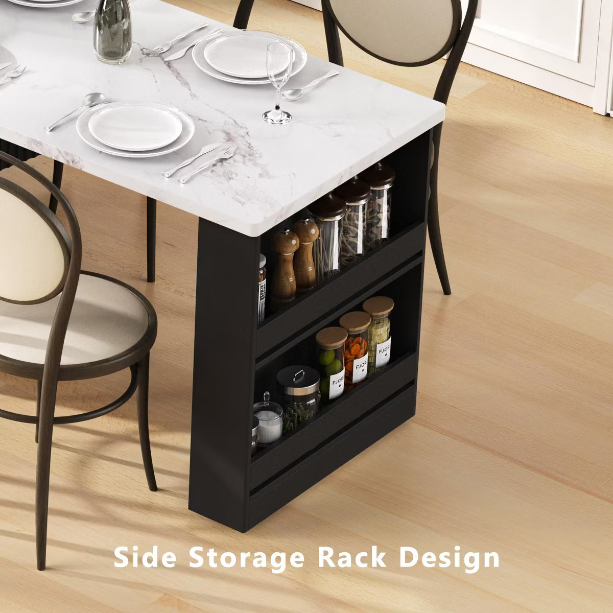 Extendable Kitchen Island Storage Dining Table with 2 Drawers