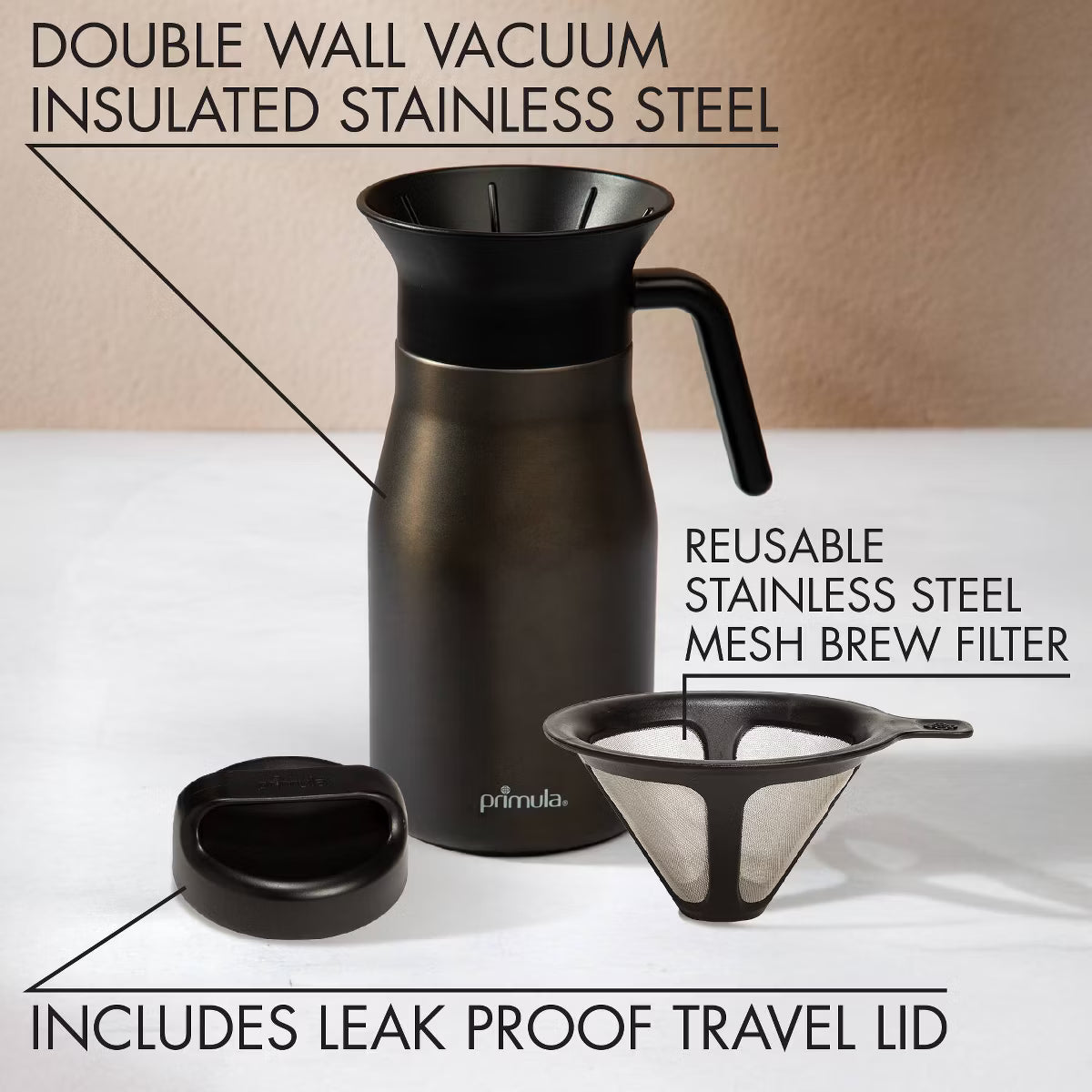 48oz Stainless Steel Insulated Pour Over Coffee Maker with Filter