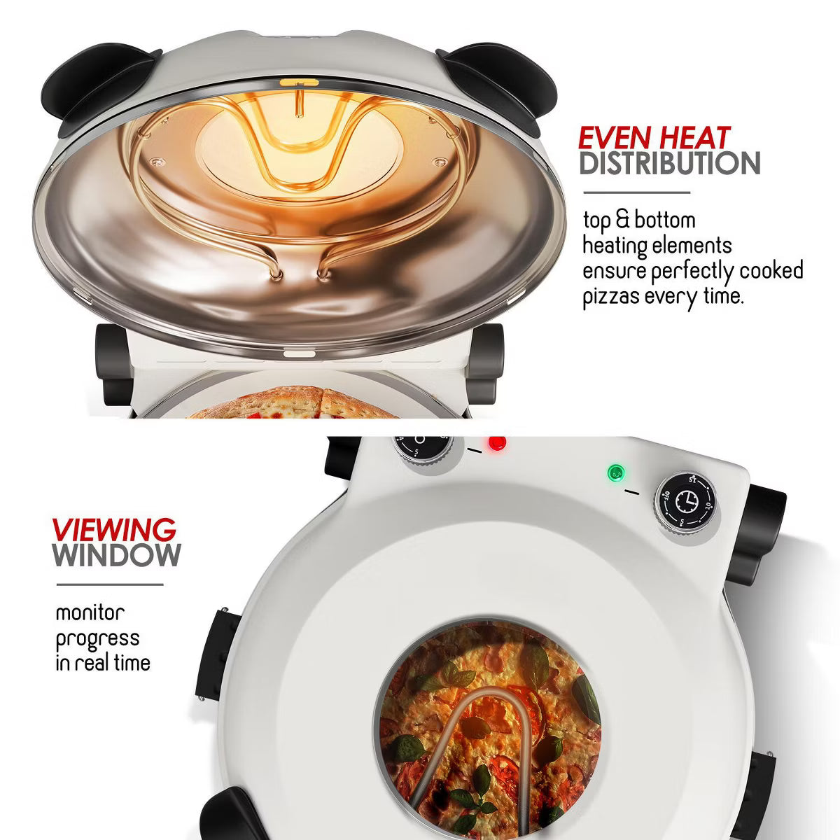 Pizza Oven – Electric Pizza Oven Indoor, 12 Inch Portable Stone Pizza Oven – Cream