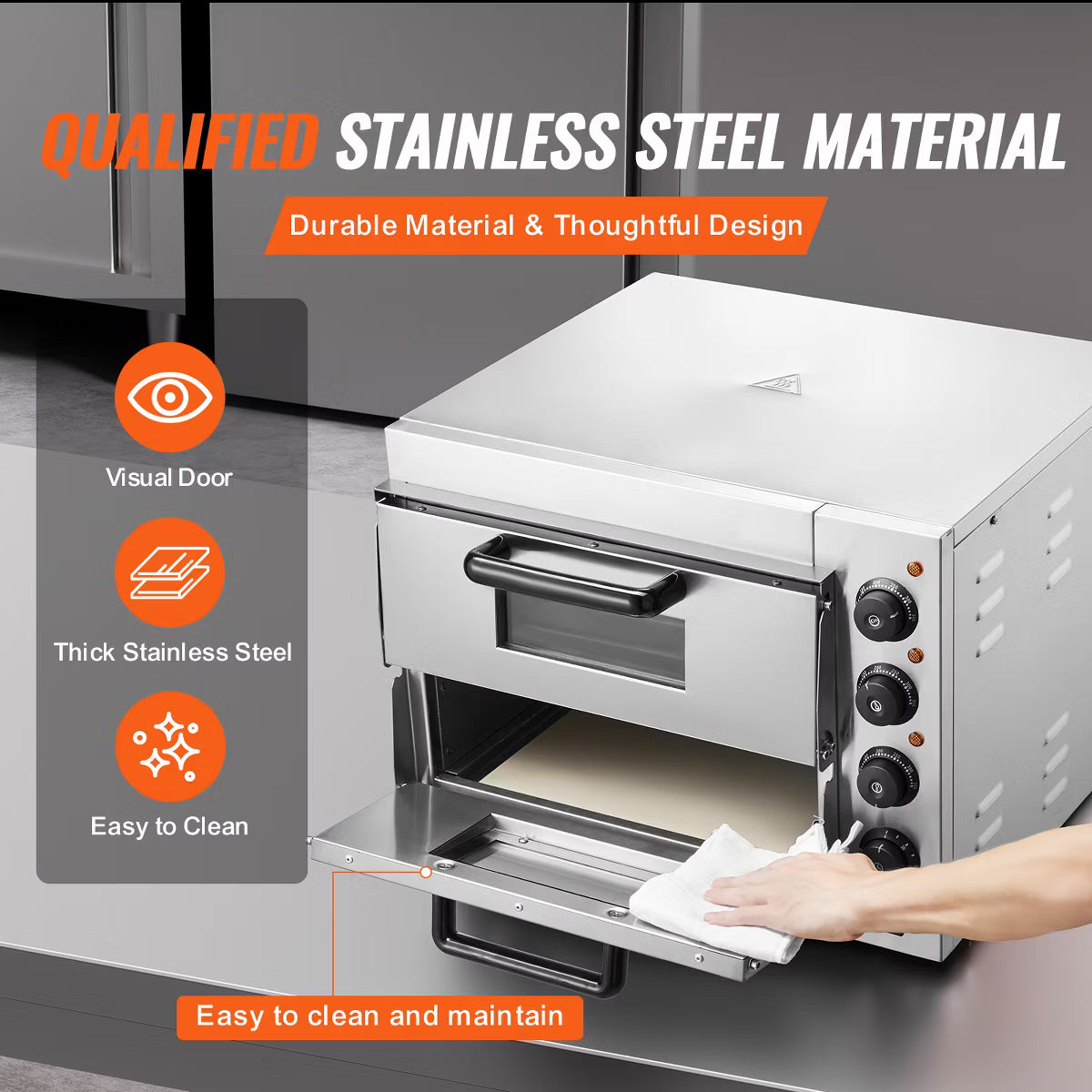 Pizza Oven – Electric Pizza Oven with Stone and Handle – Silver